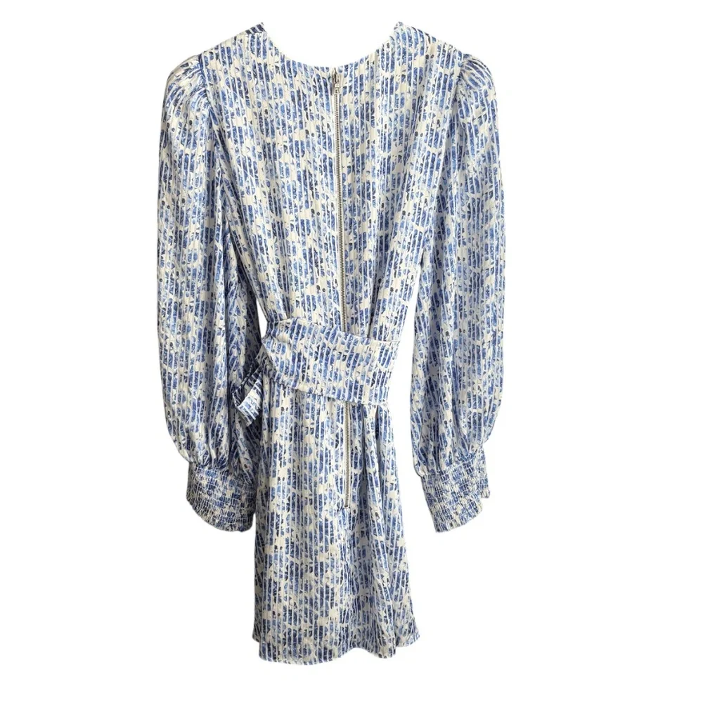 Alice + Olivia Molli Belted Floral Mini Dress Size 12 Blue Long Sleeve Feminine - Picture 7 of 8